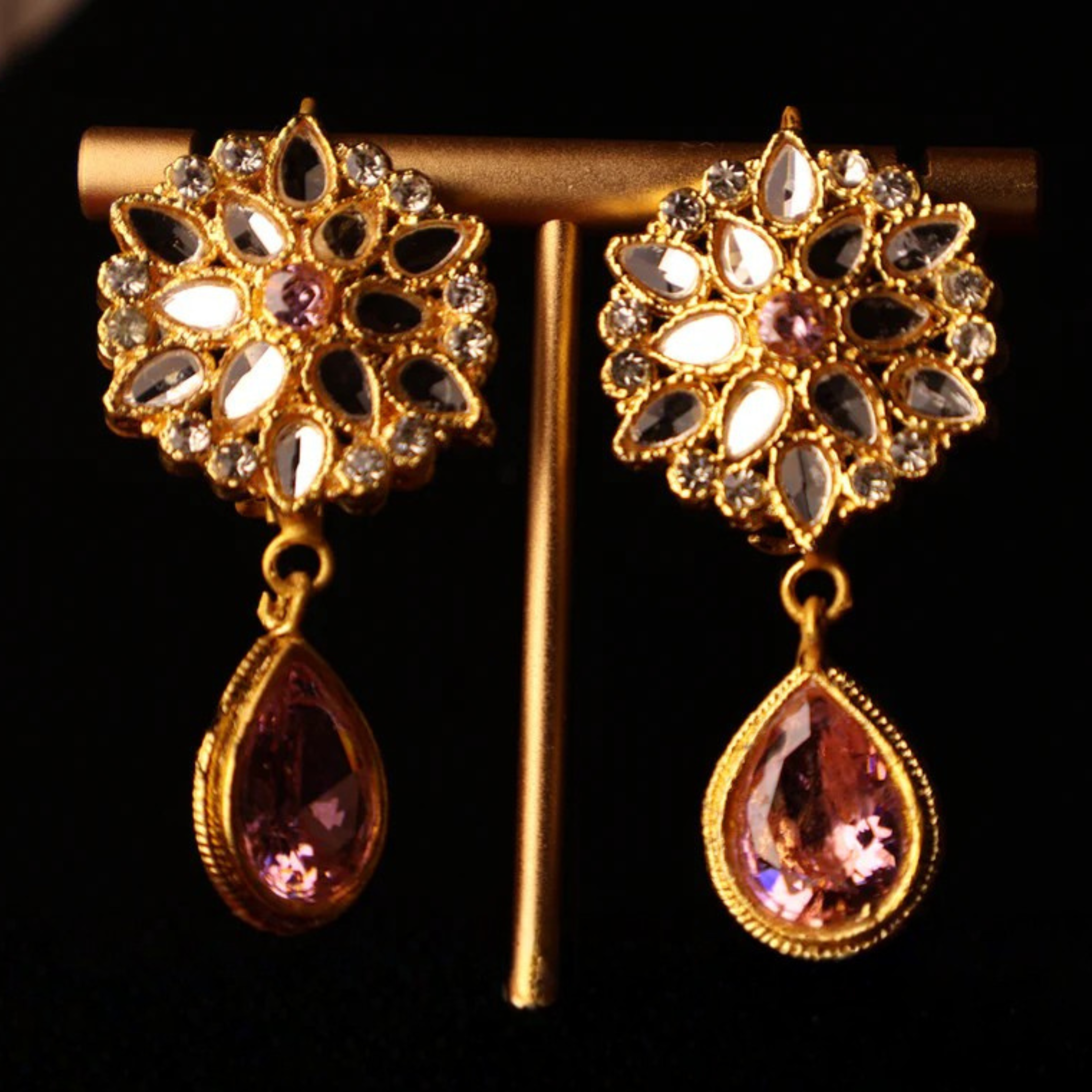 GULNAR rose gold and pink kundan-style set with tikka and earrings
