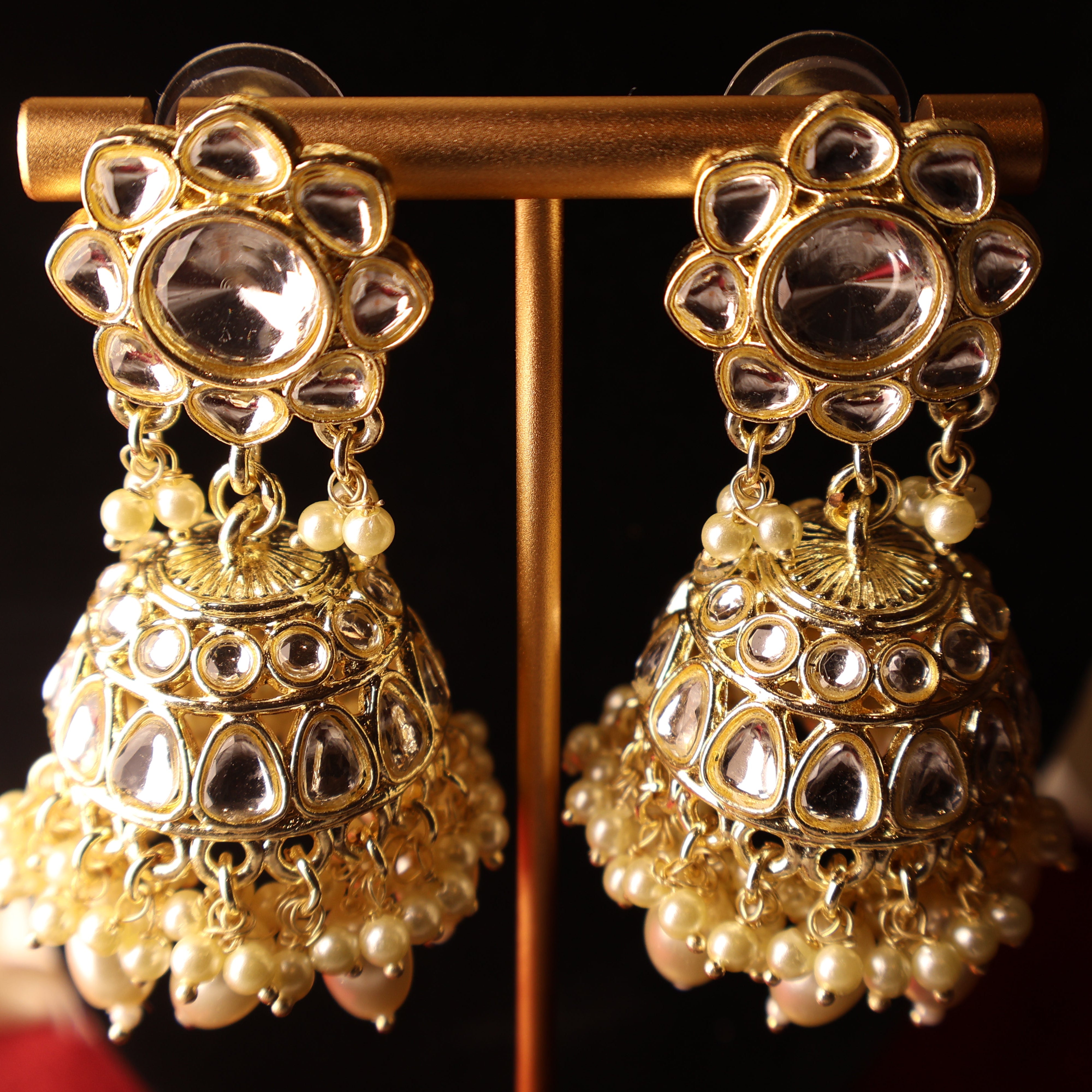 ROSHANARA gold and pearl kundan-style bridal collar with jhumka earrings and tikka