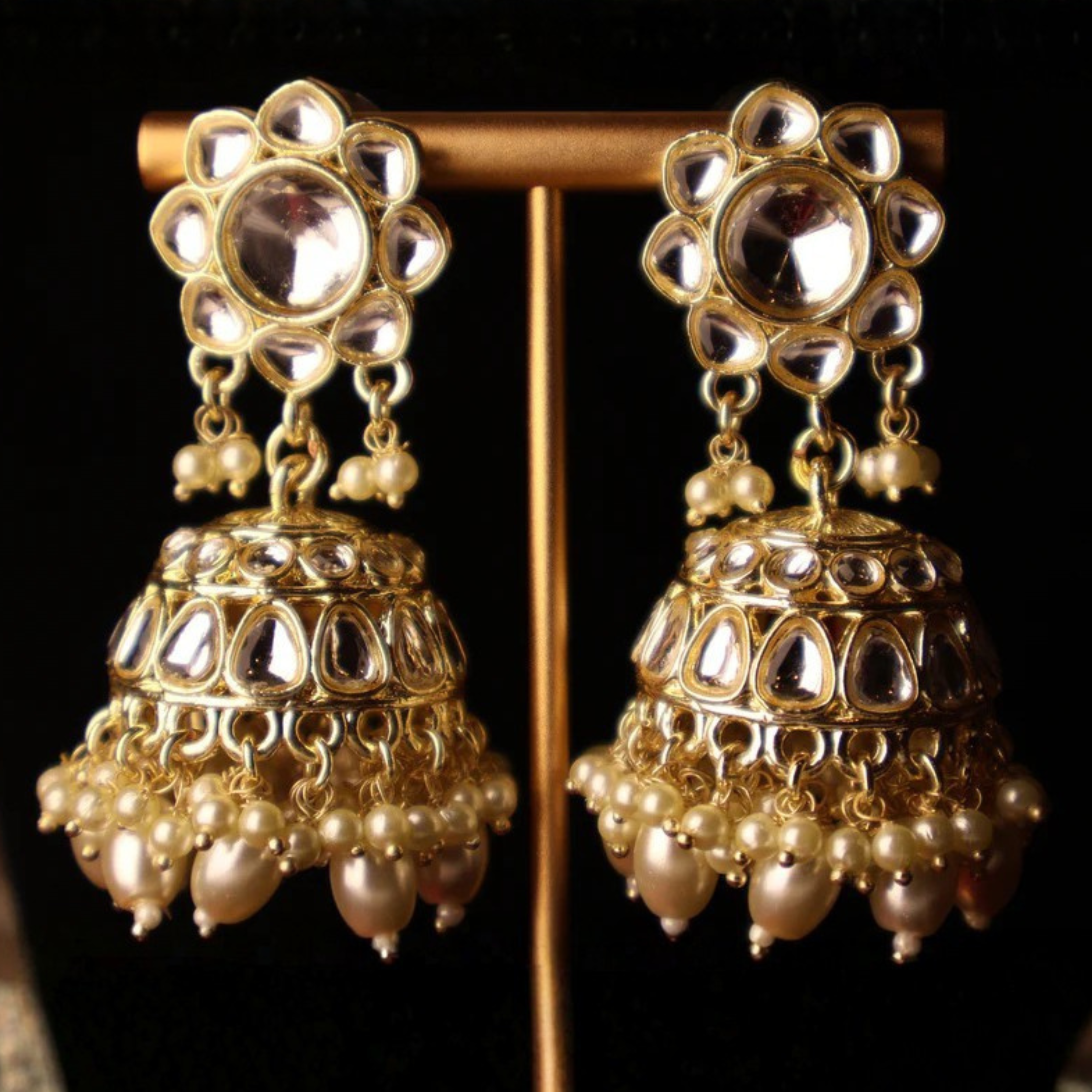 ROSHANARA gold and pearl kundan-style bridal collar with jhumka earrings and tikka