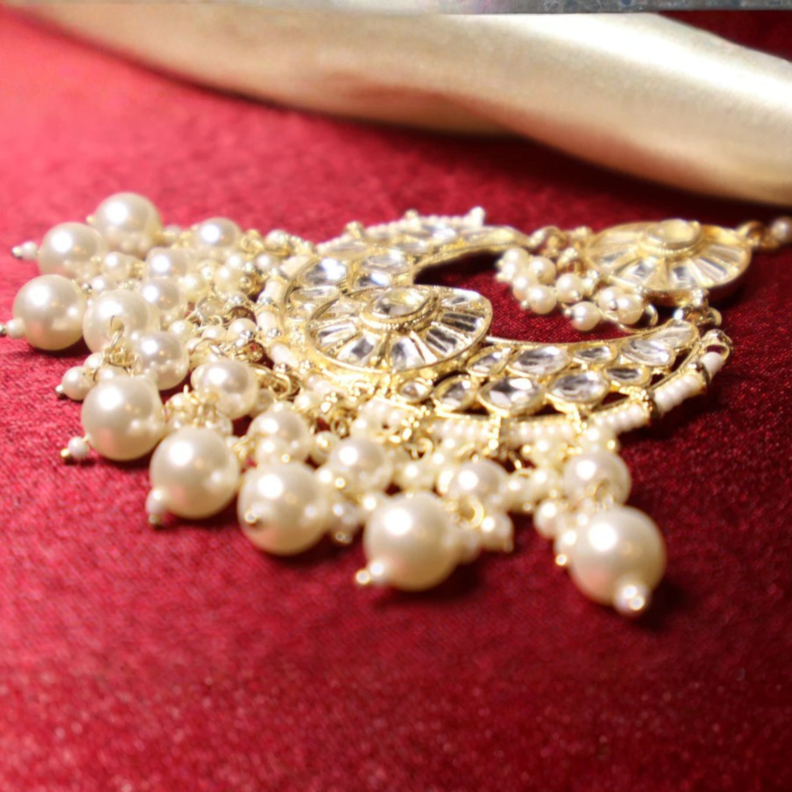 MOTIA antique-gold and pearl kundan-style bridal choker with tikka and earrings