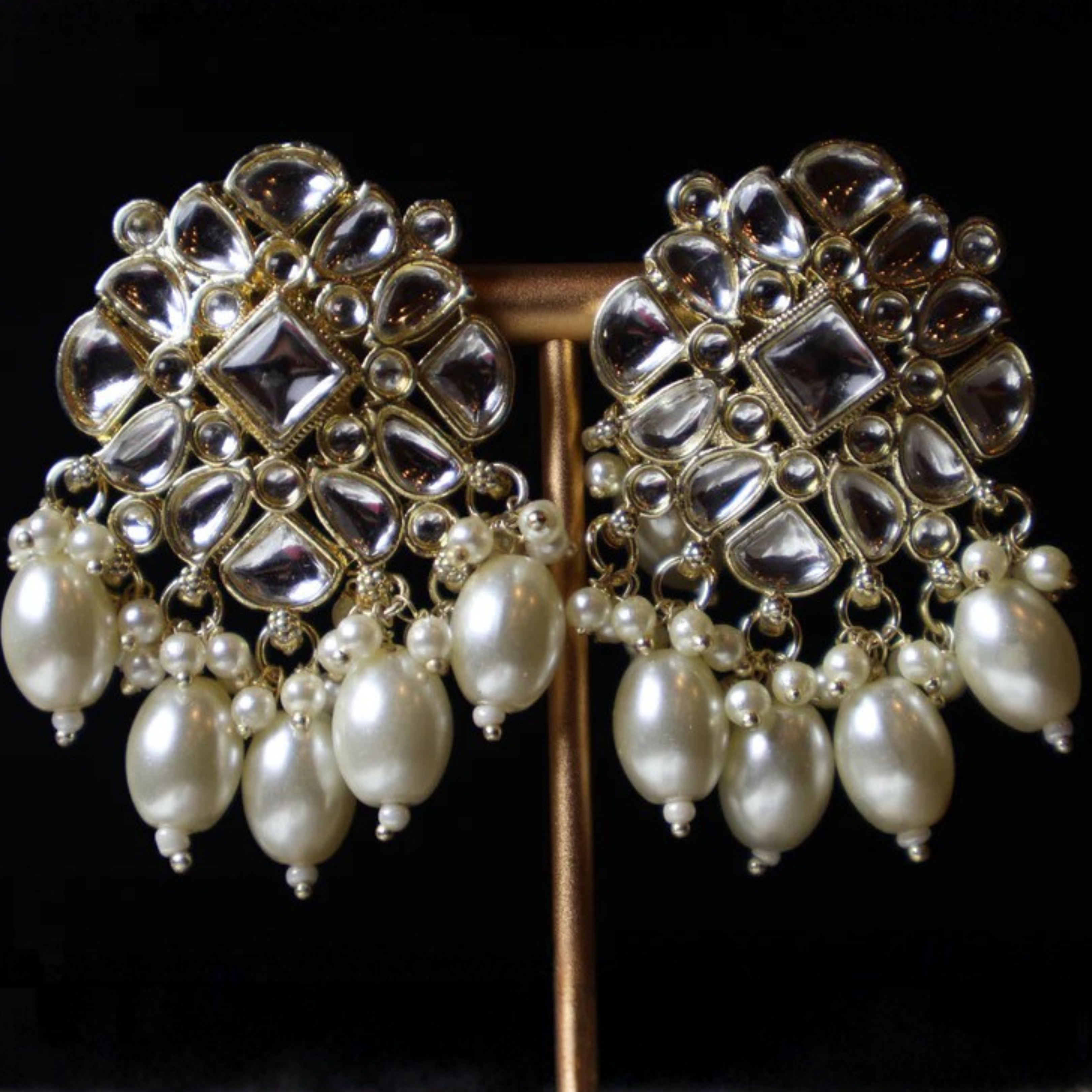 SADAF long pearl and gold kundan-style bridal set with tikka and earrings