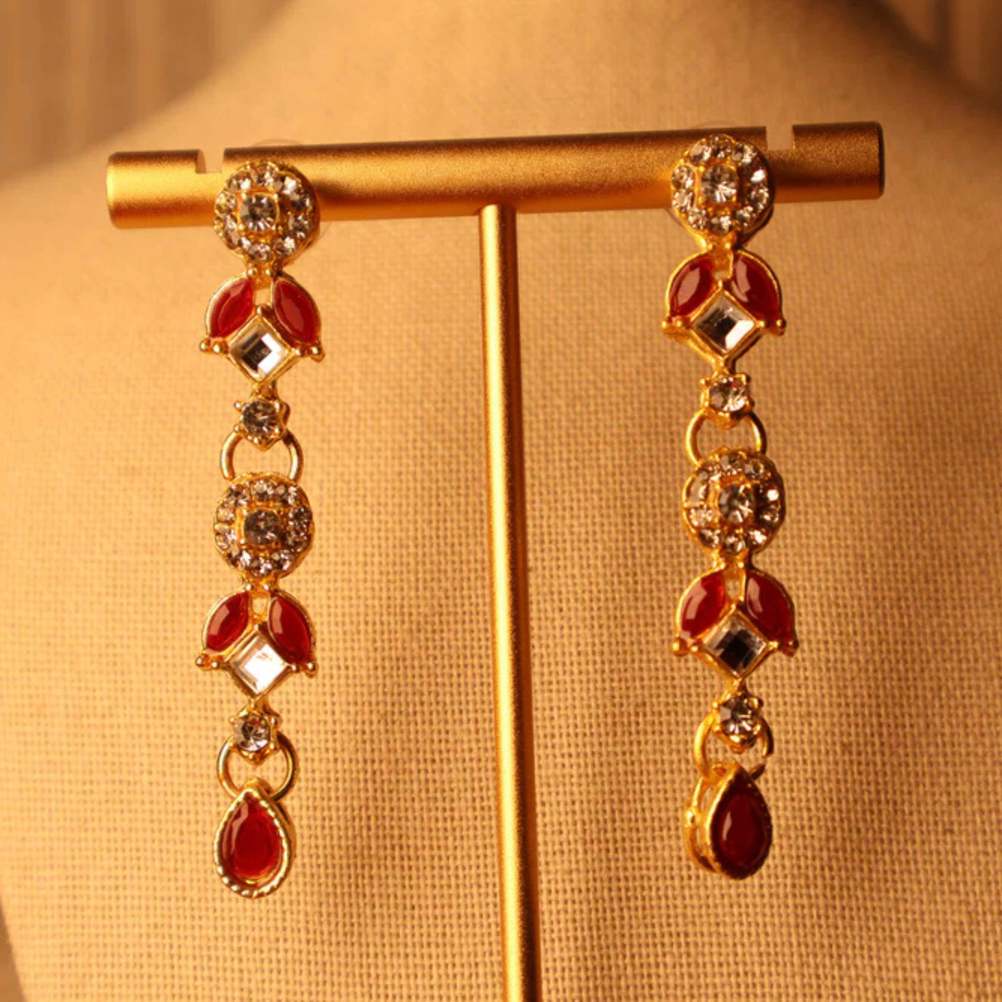 LAAL red and gold kundan-style bridal necklace set with tikka and earrings