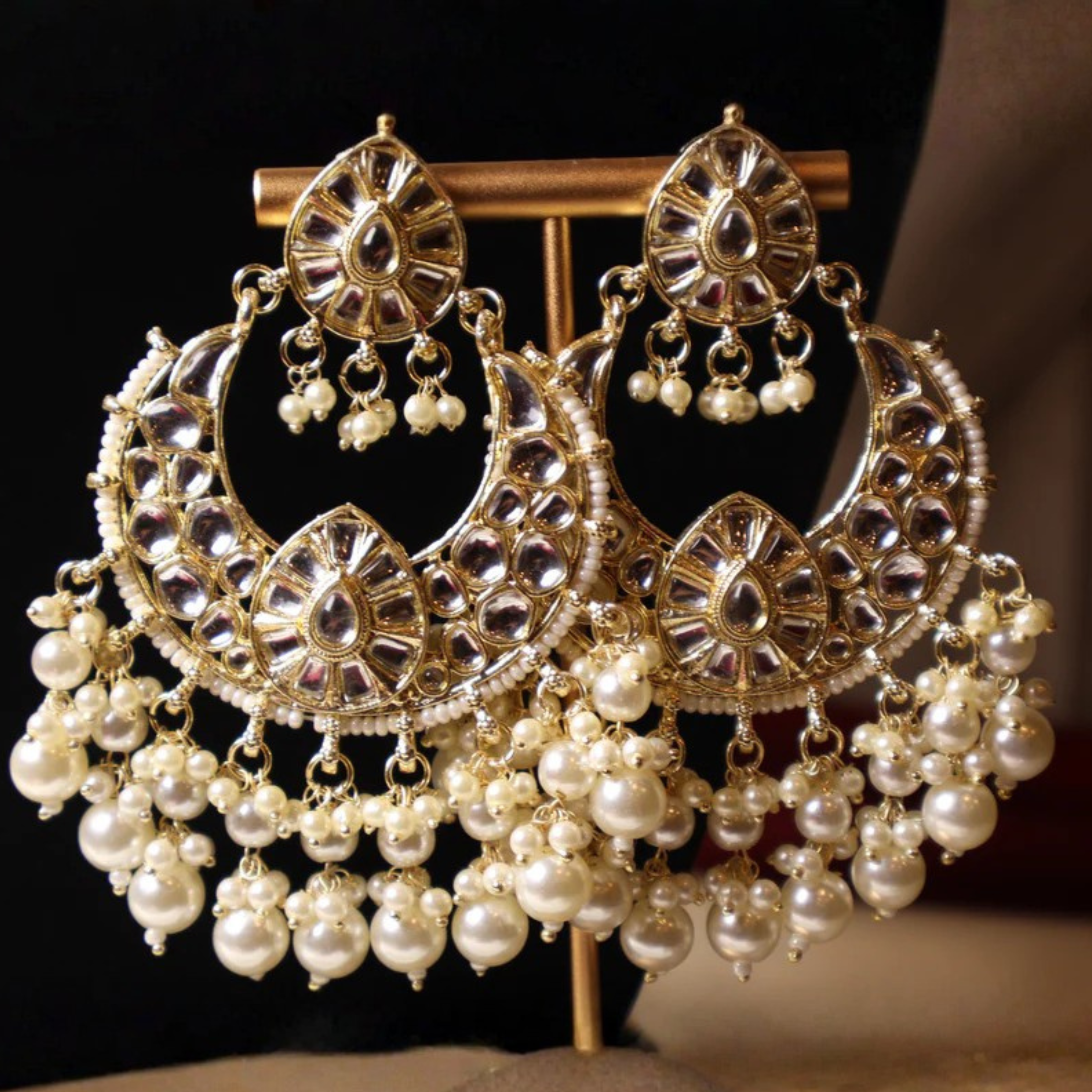 MOTIA antique-gold and pearl kundan-style bridal choker with tikka and earrings