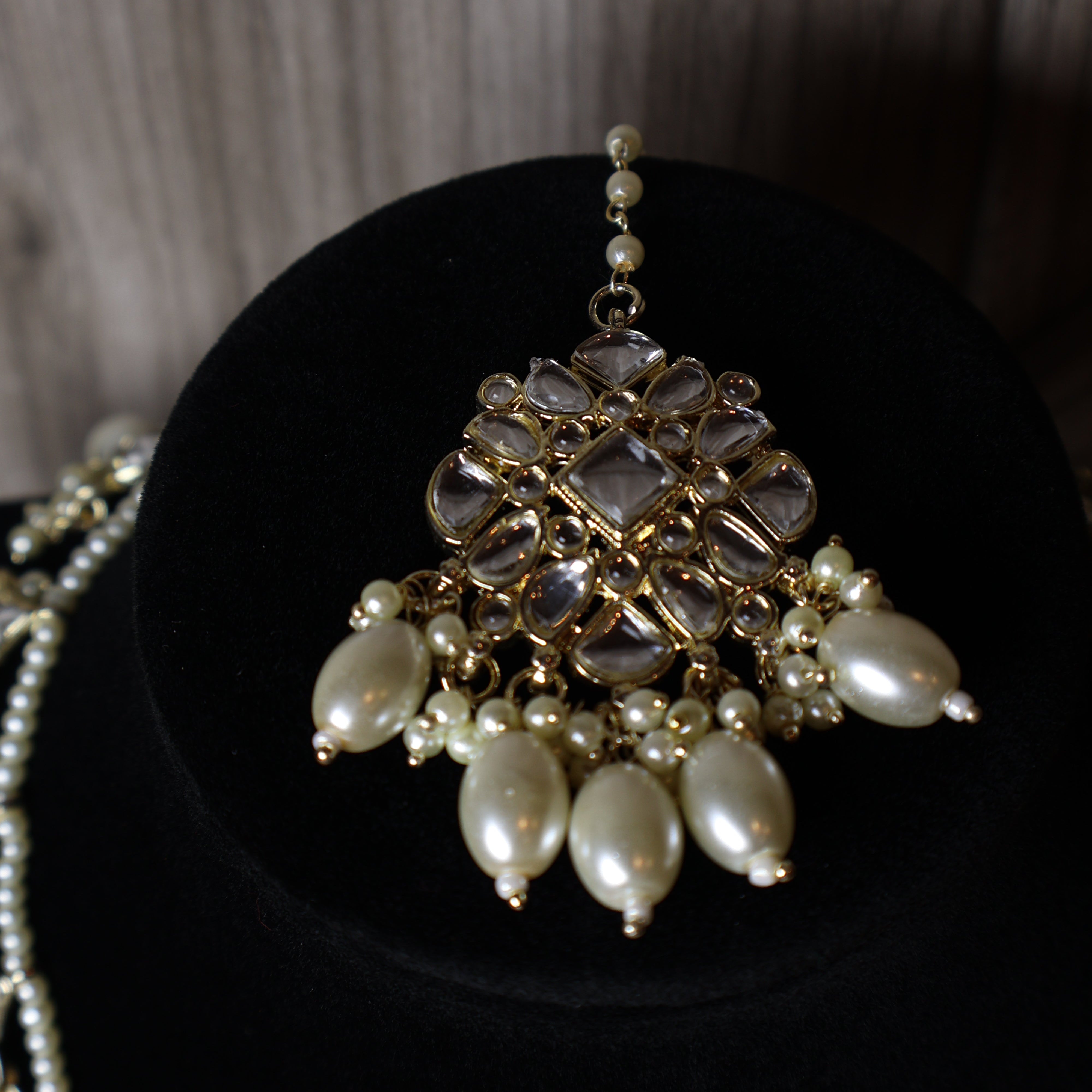 SADAF long pearl and gold kundan-style bridal set with tikka and earrings