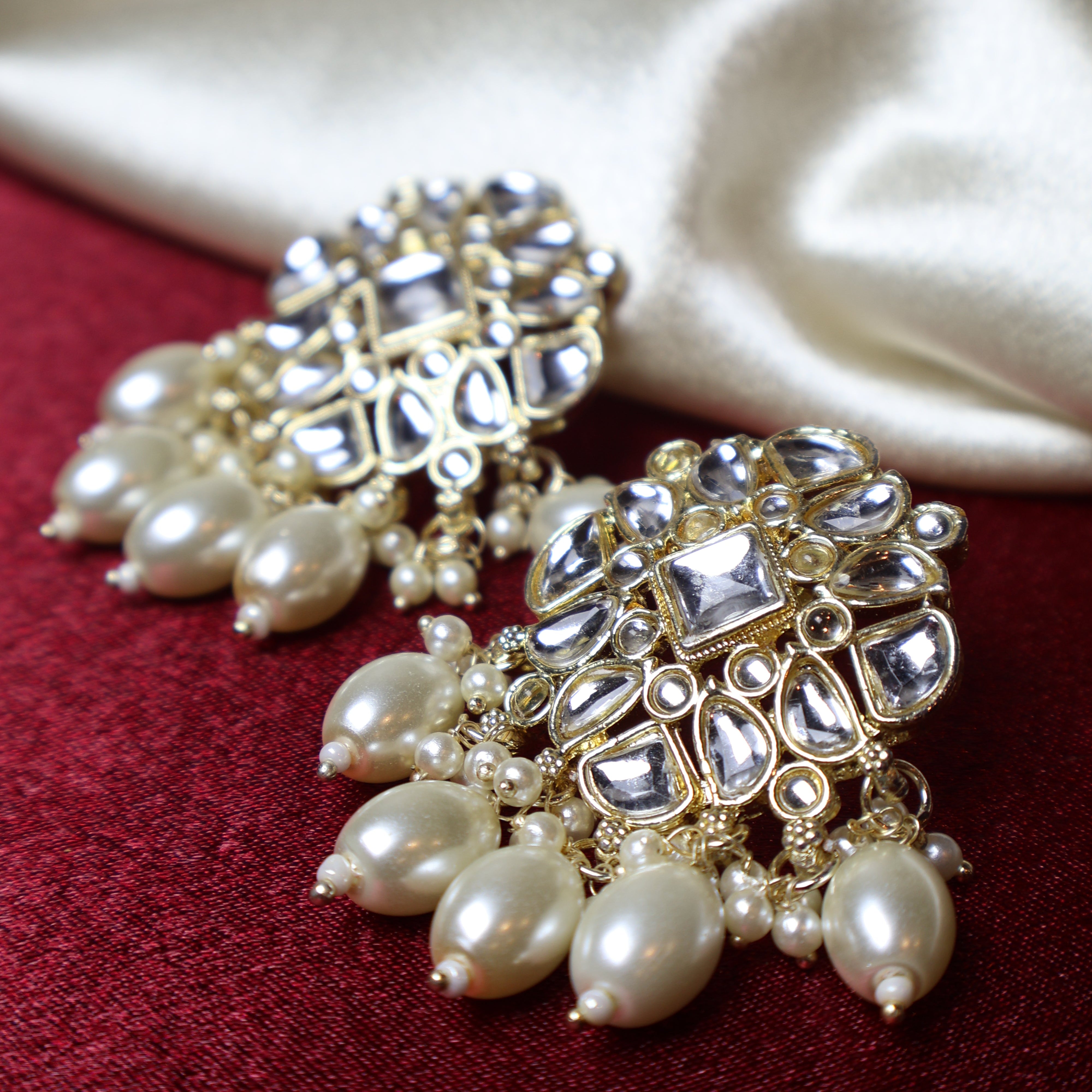 SADAF long pearl and gold kundan-style bridal set with tikka and earrings