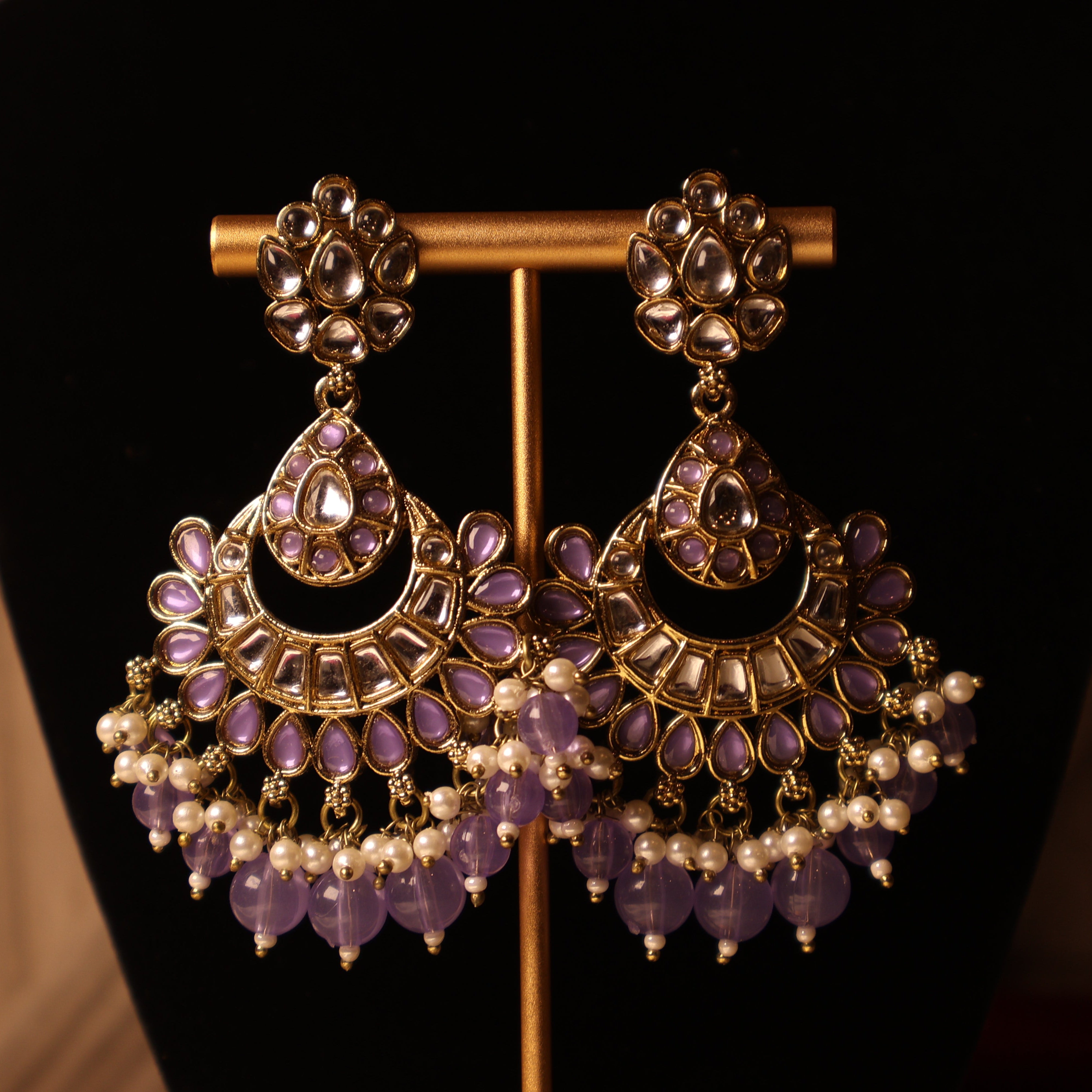 SUMBAL lilac and gold kundan-style bridal choker with tikka and earrings